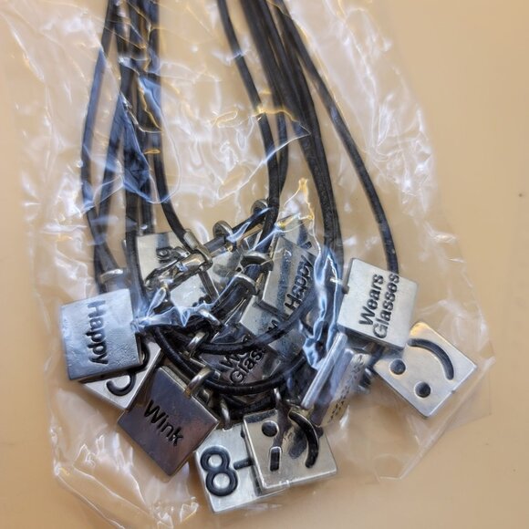 Chattitudes Faces Text Symbols Leather Cord Necklaces - Set of 12 jj3558 - Picture 2 of 5